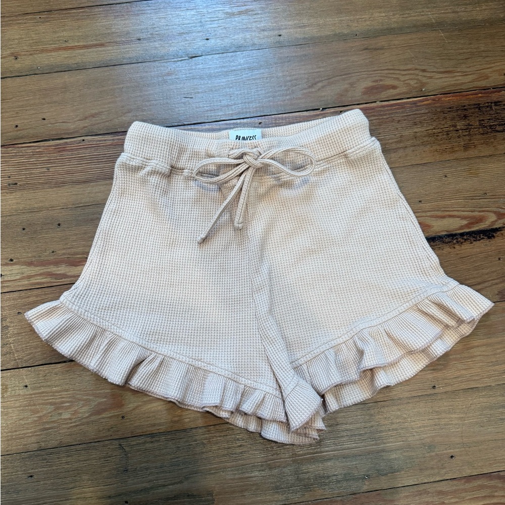 Princess Polly Cream Ruffle High Waist Lounge Shorts